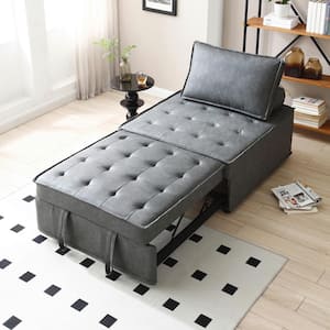 Multifunctional 39 in. Dark Gray Faux Leather Twin Size Sofa Bed, Convertible Ottoman