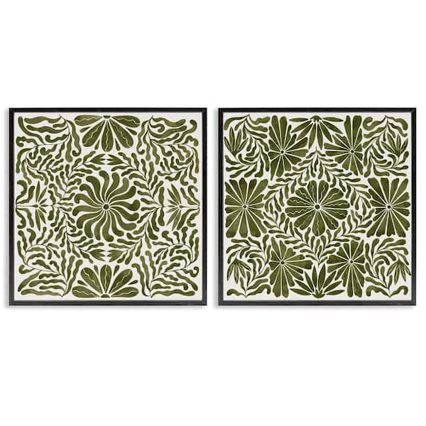Stupell Industries Patterned Wavy Flowers by Grace Popp 2 Pieces Black Framed Nature Giclee Art Print 12 in. x 12 in.