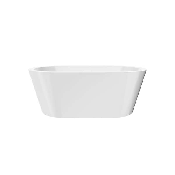 Unbranded 61 in. x 31 in. Acrylic Freestanding Flatbottom Soaking Bathtub in White