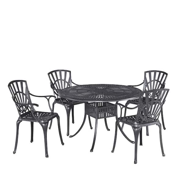 HOMESTYLES Grenada Charcoal Gray 5-piece Cast Aluminum 48 in. Round Outdoor Dining Set