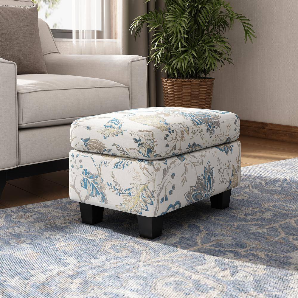 Noxveil Modern Upholstered Storage Ottoman, Beige plus Blue Floral