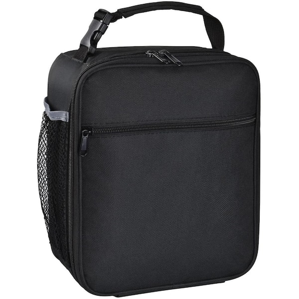 Black Lunch Bag, Large Capacity Cooler with Handle and Bottle Pocket for Office, School and Outdoor Use