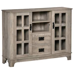 Grey Buffet with Glass Doors, Drawers Adjustable Shelves