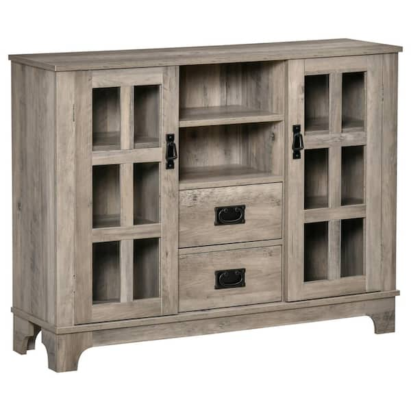 HOMCOM Grey Buffet with Glass Doors, Drawers Adjustable Shelves