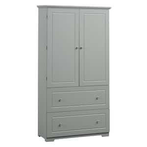 32.6 in. W x 13 in. D x 62.3 in. H Freestanding Gray MDF Tall Bathroom Linen Cabinet with Drawer, Adjustable Shelf