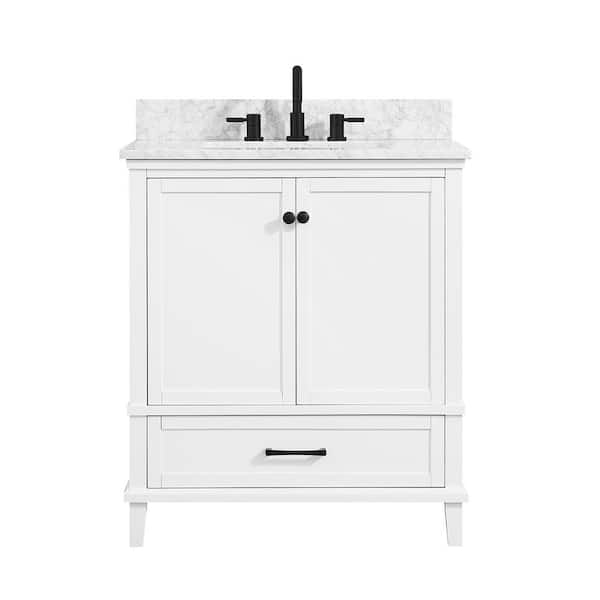 Merryfield 31 in. Single Sink White Bath Vanity with White Carrara Marble Top (Assembled)