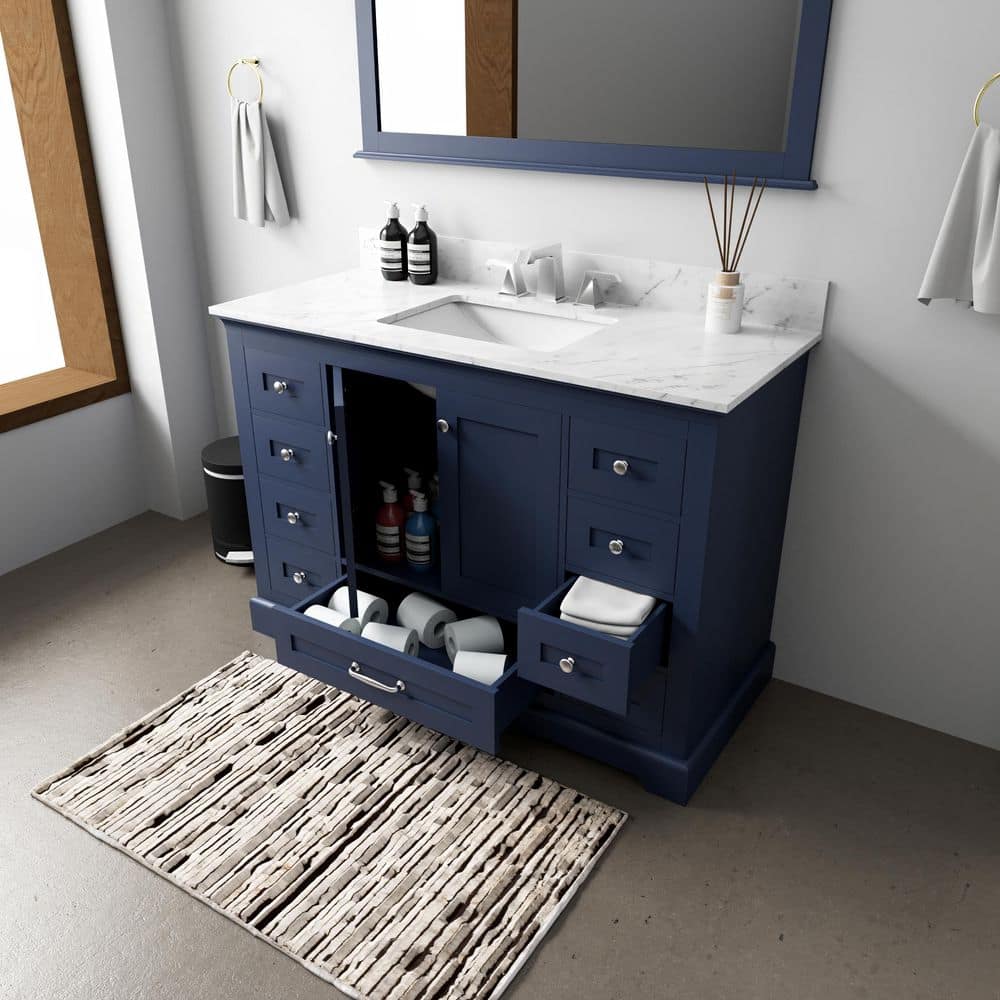 Navy Blue 48" Single Vanity with Carrara Marble Top