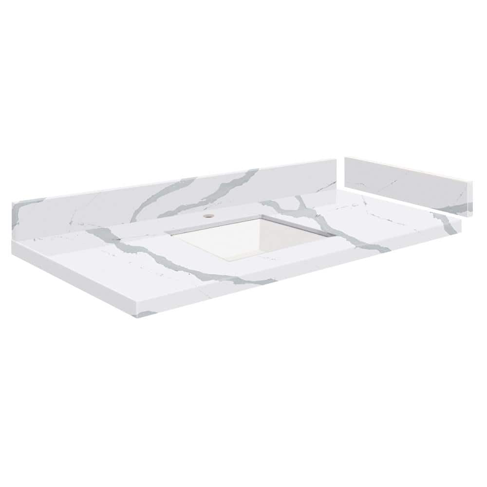 Silestone 37 in. W x 22.25 in. D Qt. White Rectangular Single Sink Vanity Top in Bianco Calcutta -  Transolid, 608197283208