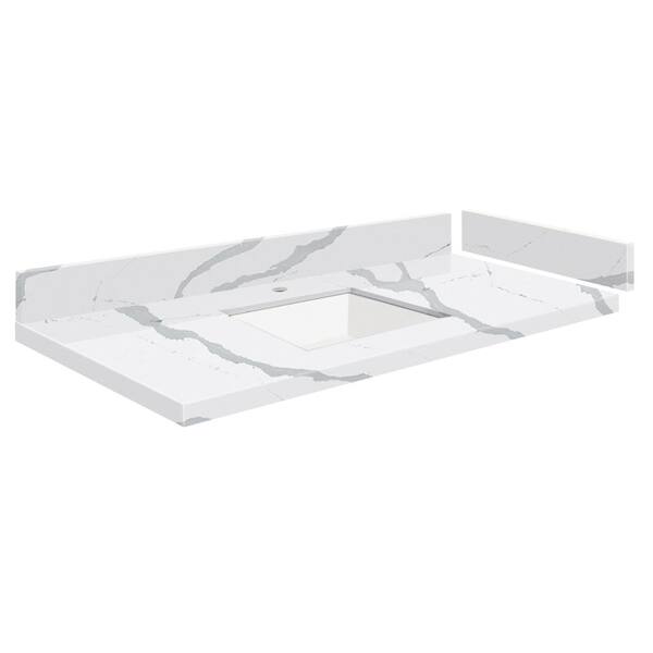 Transolid Silestone 40.5 in. W x 22.25 in. D Quartz White Rectangular Single Sink Vanity Top in Bianco Calacatta