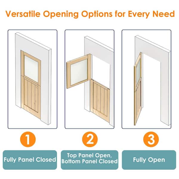 30 in. x 80 in. Half Lite Clear Glass Pine Wood Interior Dutch Door, Split Door Slab with Quick Assemble Jamb and Hinge