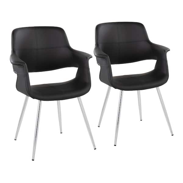 Lumisource Vintage Flair Black Faux Leather and Chrome Metal Arm Chair (Set of 2)