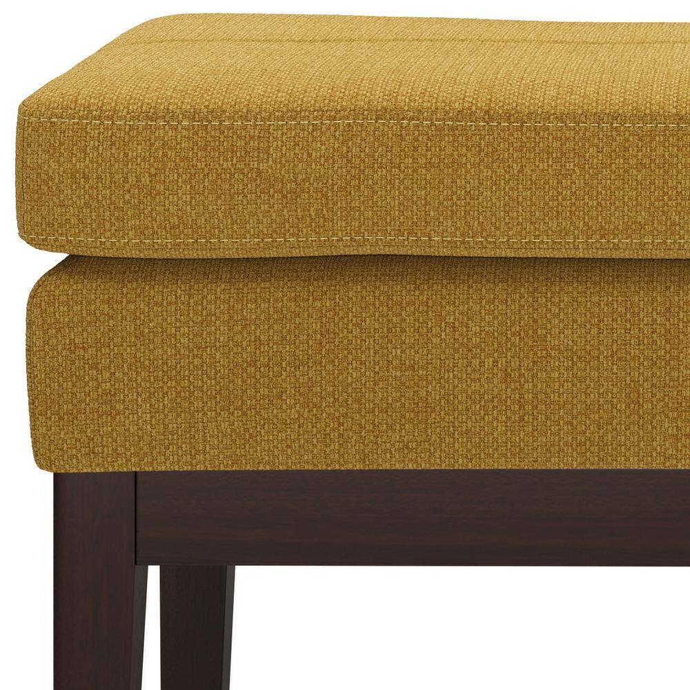 Carlson Marigold Linen Mid Century Ottoman Bench with Wood Frame