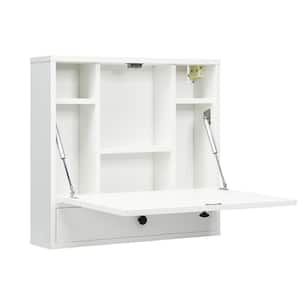 24 in. Wall-Mount White Floating 0 Drawer Secretary Desk with Foldable Space Saving Laptop Workstation