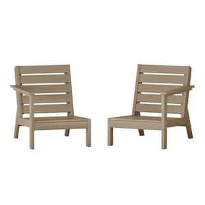 Birchwood Outdoor Patio 2-Piece Deep Seating HDPE Sectional Loveseat Arm Chairs Set in Weathered Wood