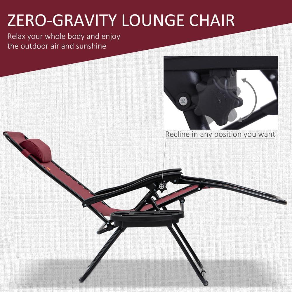 Wine Red Steel Zero Gravity Folding Lounge Chair Set with Cushions