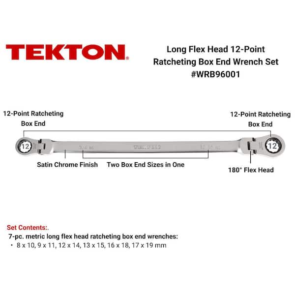 Long Flex Head 12-Point Ratcheting Box End Wrench Set with 7-Piece (6-19 mm)