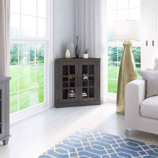 Twin Star Home Weathered Gray Accent Cabinet with Glass Doors