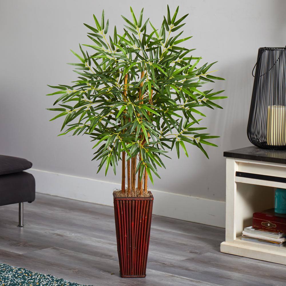 Elegant 4ft Silk Bamboo Floor Plant with Decorative Planter