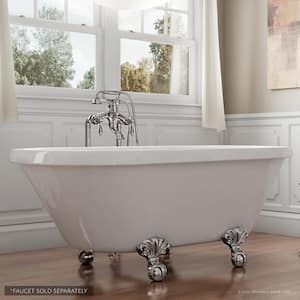 W-I-D-E Series Dalton 60 in. Acrylic Clawfoot Bathtub in White, Ball-and-Claw Feet, Drain in Polished Chrome