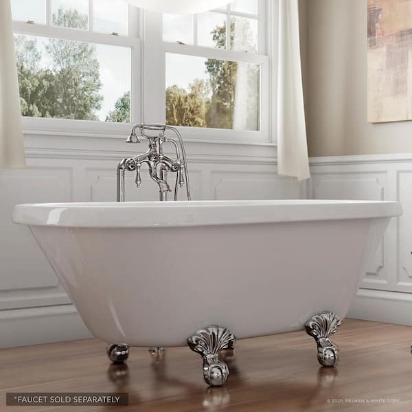PELHAM & WHITE W-I-D-E Series Dalton 60 in. Acrylic Clawfoot Bathtub in White, Ball-and-Claw Feet, Drain in Polished Chrome
