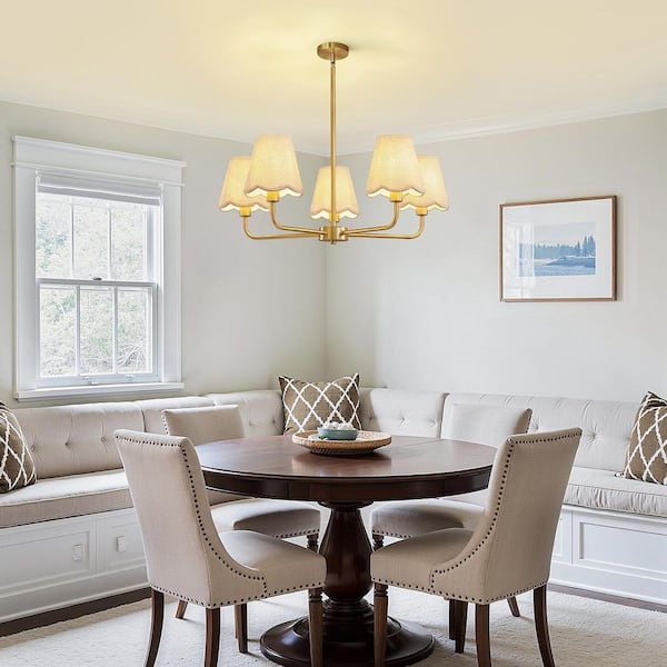 KAISITE 5 Light Farmhouse Gold Rustic Round Hanging Chandelier For