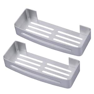 2-Pack rectangle Wall Mounted Aluminum Alloy Shower Caddy Shelf Basket Rack with 2 Shower Hooks in Brushed Nickel