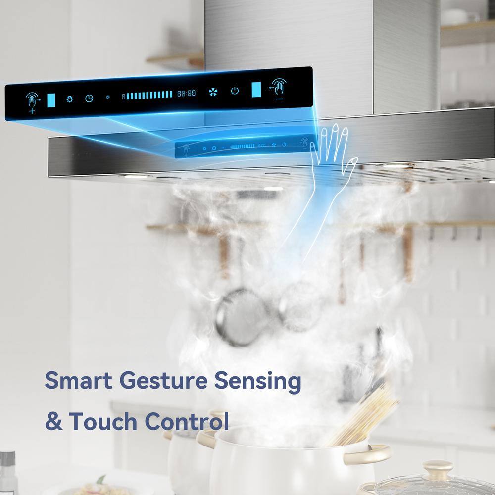 IKTCH 36" Stainless Steel Island Range Hood with Gesture Control