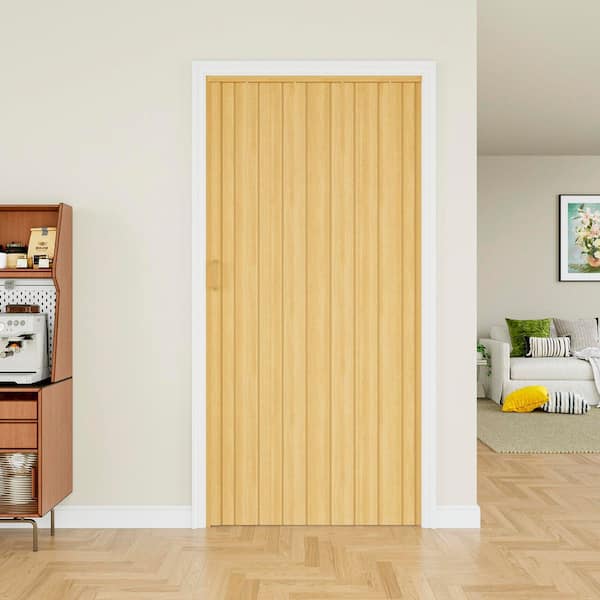 Blackout Door 36 in. x 80 in. Oak Vinyl PVC Double Layer Accordion Door, Interior Folding Doors with Hardware Kit