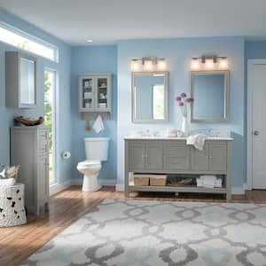 Gazette 61 in. W x 22 in. D x 35 in. H Double Sink Freestanding Bath Vanity in Gray with Blue Pearl Granite Top