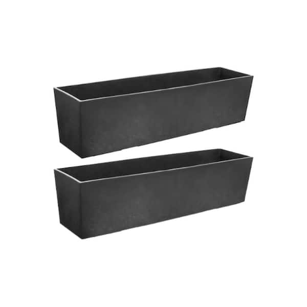Fiorella Medium Black Rubber Self-Watering Trough Planter with Drainage Holes (6.2 in. L x 24 in. W x 6 in. H) 2 Pack