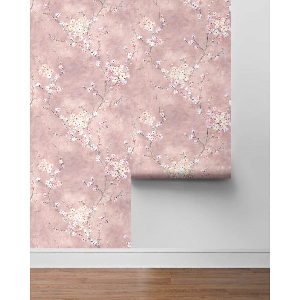 Dusty Rose Floral Blossom Peel and Stick Wallpaper