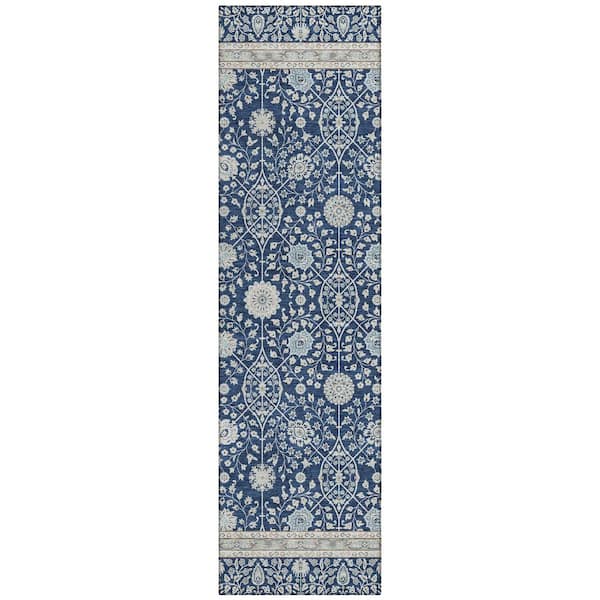 Chantille Machine Washable Indoor/Outdoor Abstract ACN3047 Navy 2 ft. x 7 ft. Runner Rug