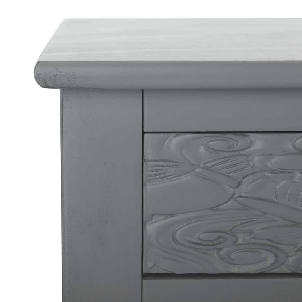 Josie Artisan Carved Floral 46" Wood Desk with Drawers in Distressed Grey