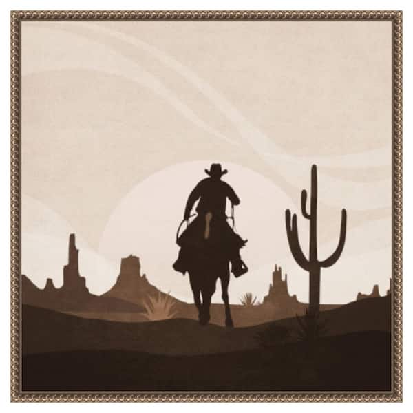 Amanti Art Cowboy Sunset by Emel Tunaboylu 1 Piece Floater Frame Canvas Giclee Animal Art Print 22 in. x 22 in.