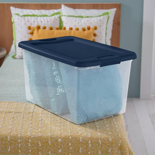 Sterilite 106 qt Clear & Blue Stackable Latching Storage Box Container (24 Pack)