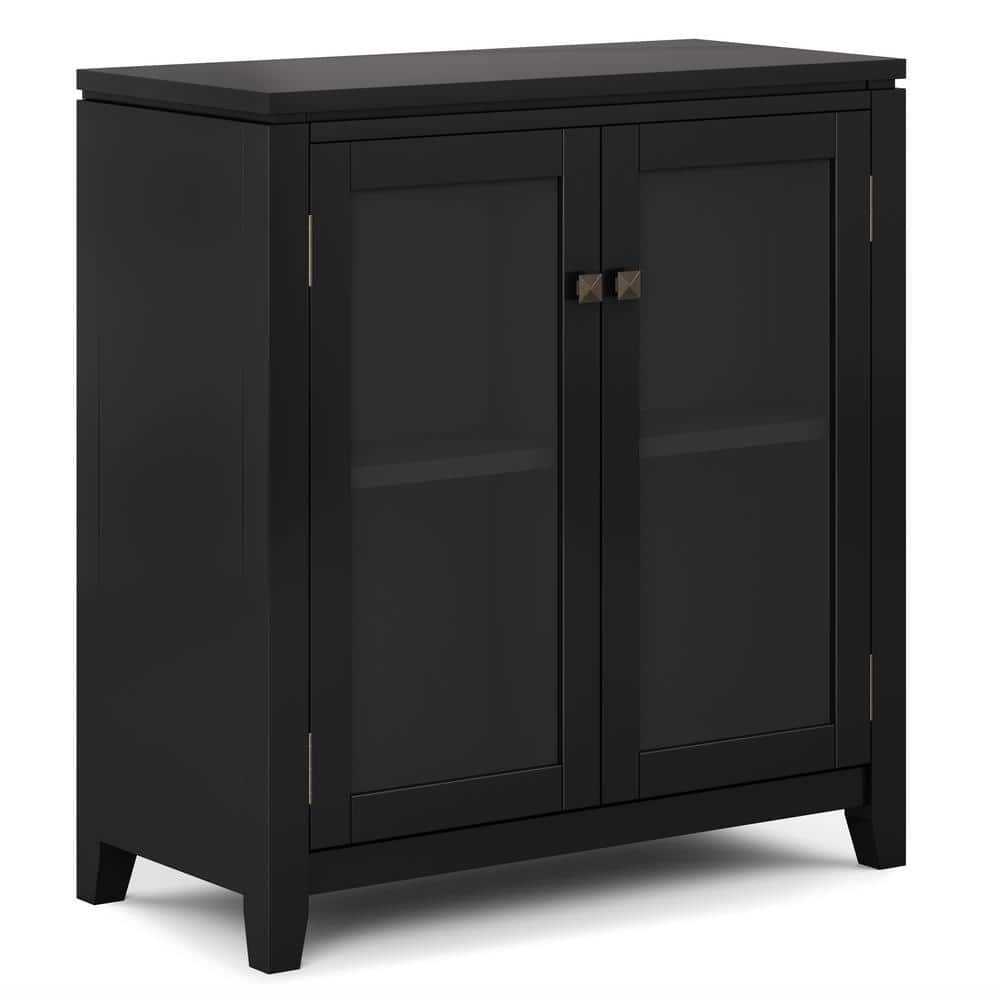Black Solid Wood Low Storage Cabinet with Glass Doors