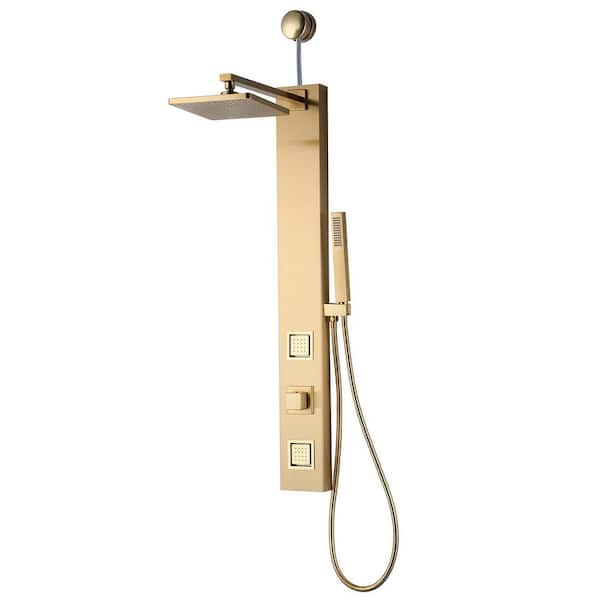 ANZZI Dion Series 39 in. 2-Jetted Shower Tower with Heavy Rain Shower and Body Jets and Spray Wand in Gold