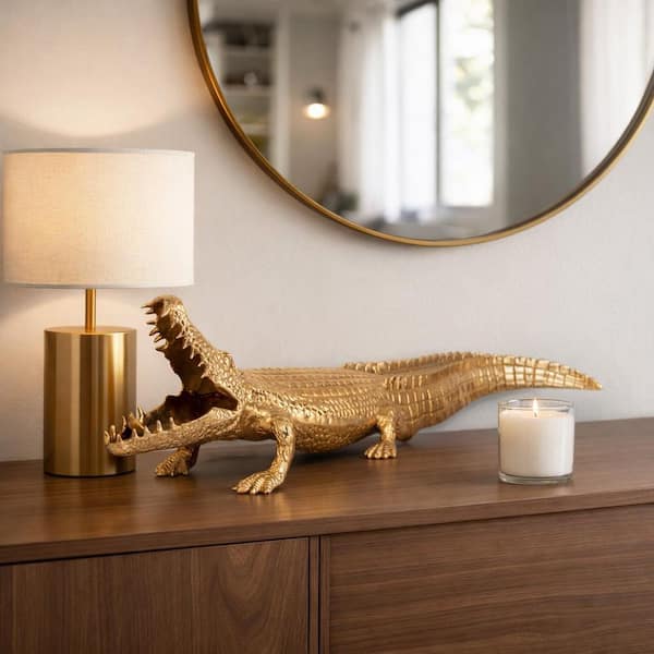 Liv & Skye Gold 36 in. x 11 in. Metal Alligator Figurine 20615