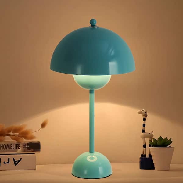Modern 13.4 in. 1-Light Light Blue Flowerpot Table Lamp for Living Room with Metal Shade, E26 Base, not Include Blub