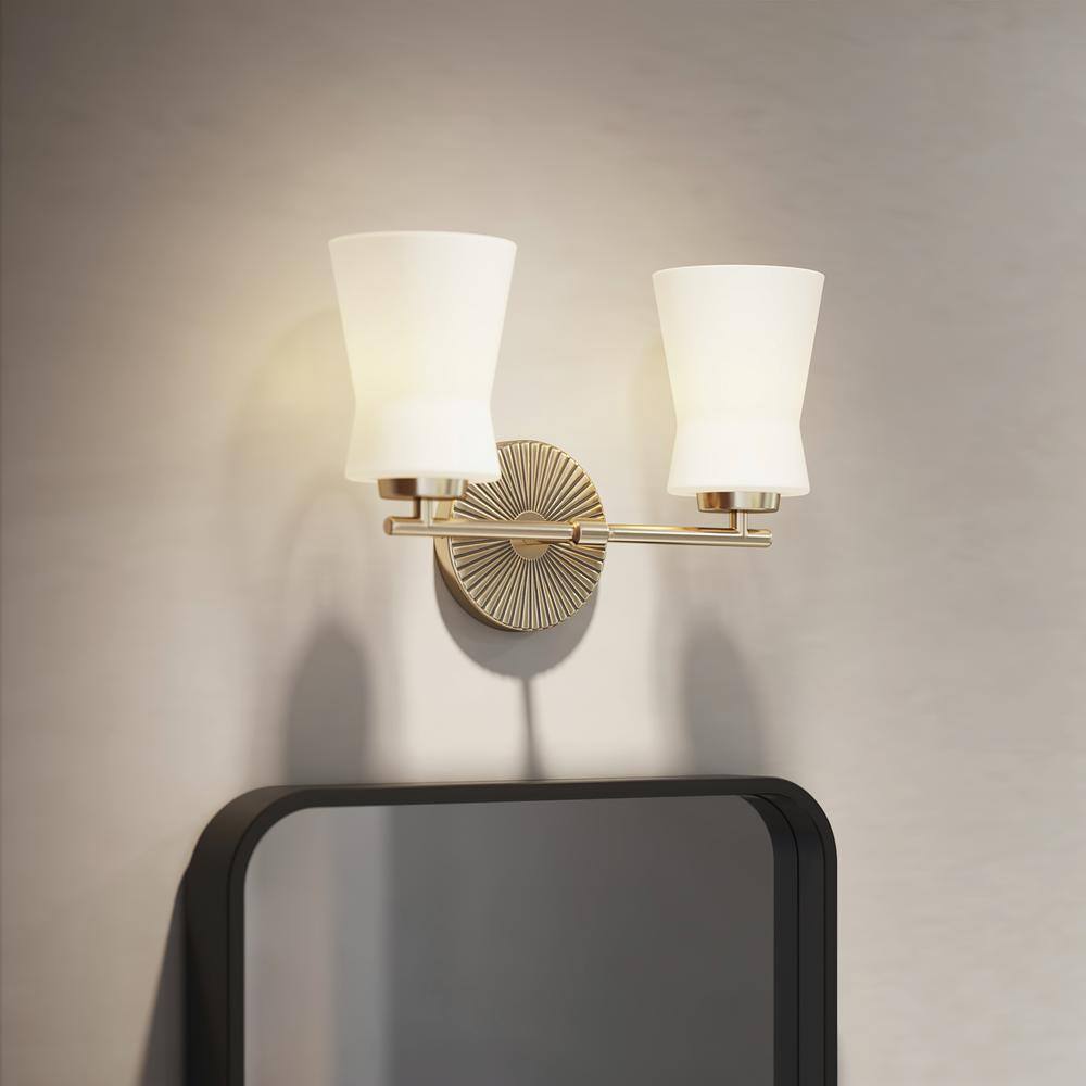 Brianne Brushed Brass 2-Light Vanity with Etched Glass Shades