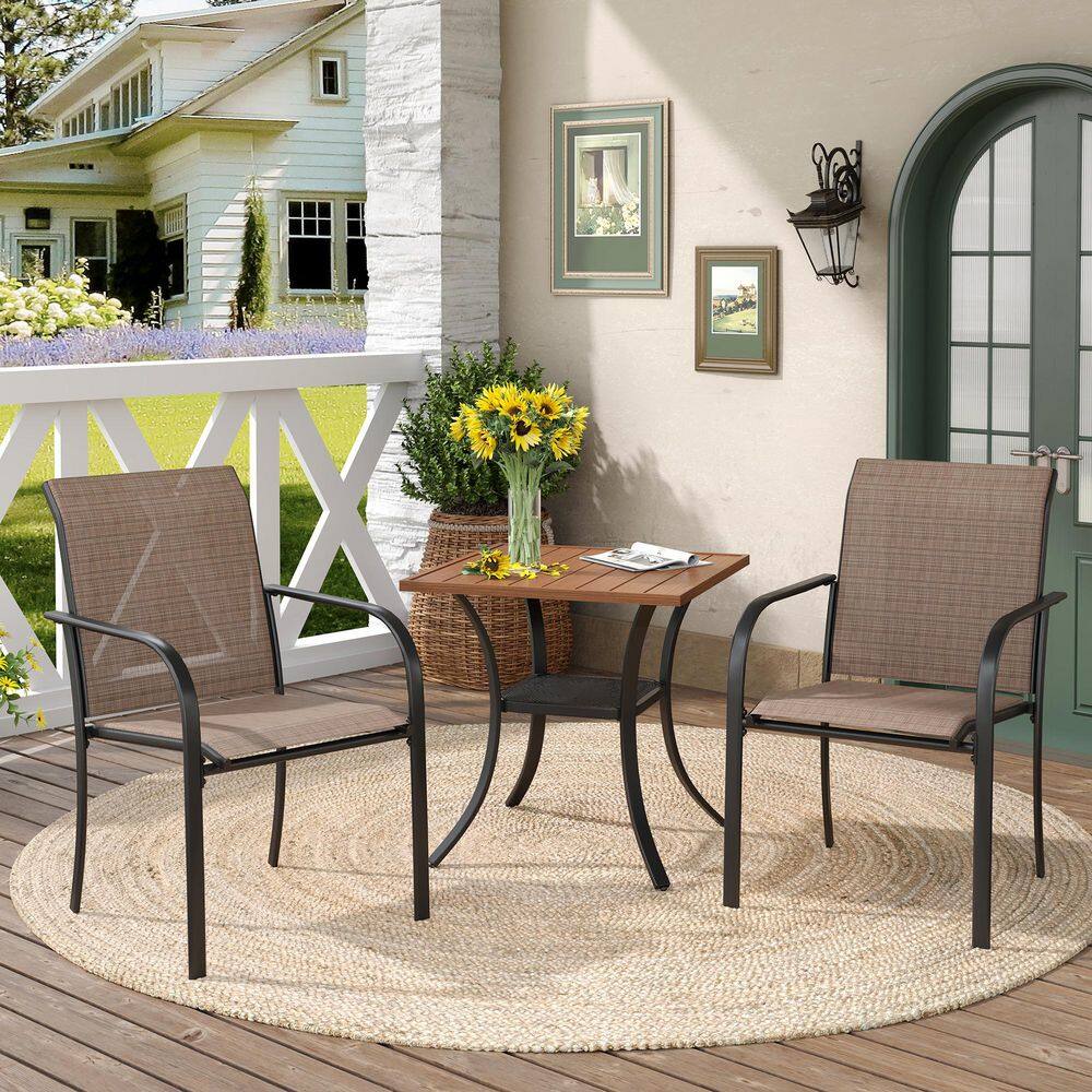 3-Piece Metal Patio Dining Set with Walnut Square Table and 2-Brown Dining Chairs for Outdoor Use price history on PriceWatchPro