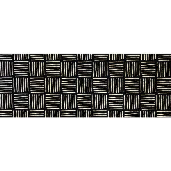 Weave 2.29 ft. x 6.25 ft. Black and White Basket Weave Pattern Runner Rug