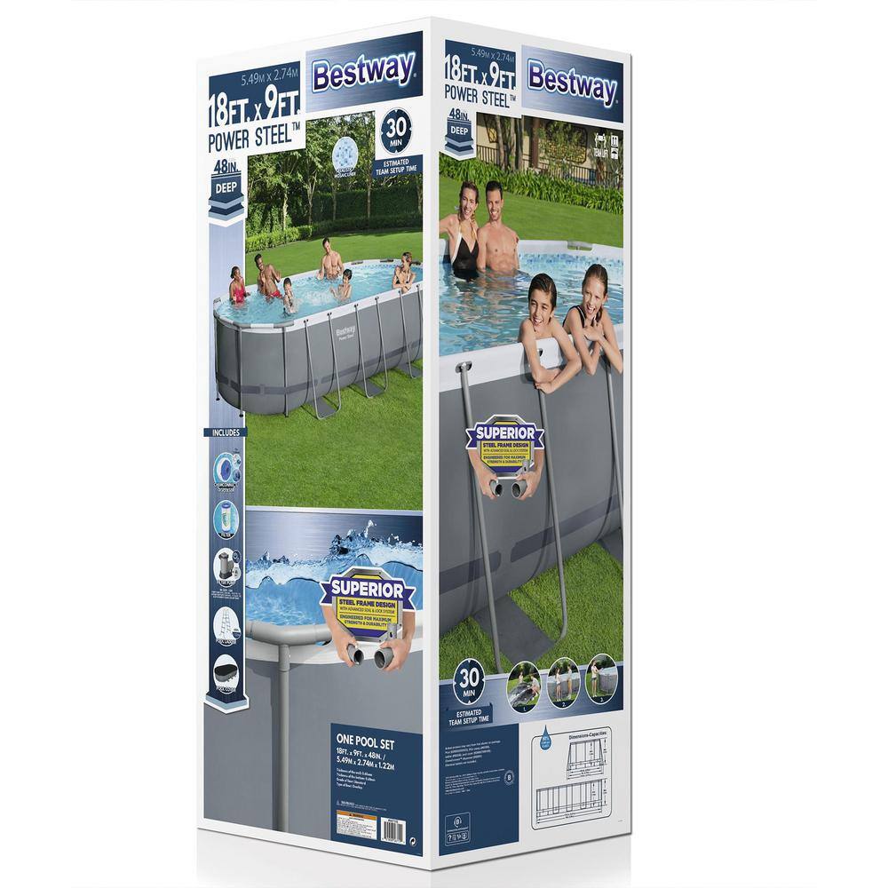 Gray 18' x 9' Oval Steel Frame Above Ground Pool Set