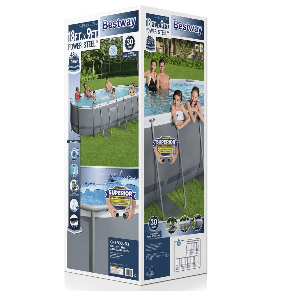 Gray 18' x 9' Oval Steel Frame Above Ground Pool Set