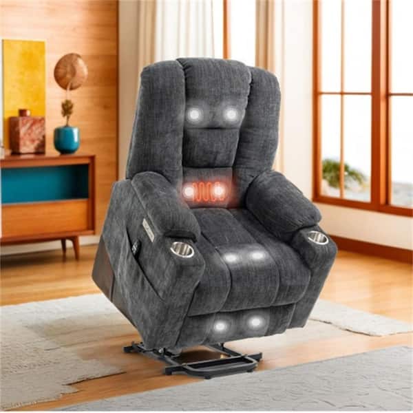 Grey Chenille Fabric Recliner Lift Chair Electric Power Lift Recliner Chairs with USB Port Cup Holder and Storage Pocket