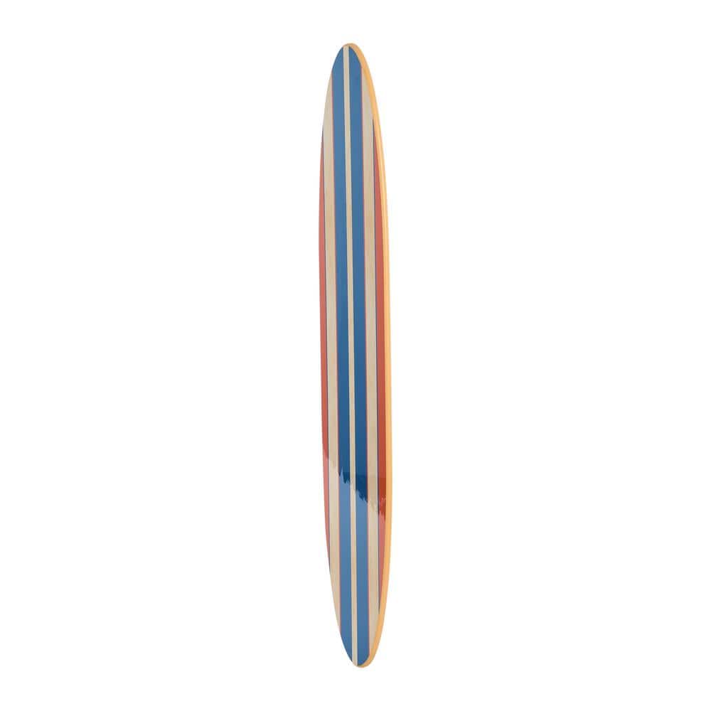 Colorful Marine Wood Surfboard Wall Art with Orange and Blue Stripes