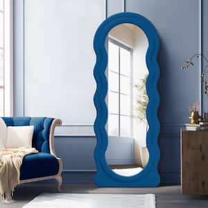 24 in. W x 63 in. H Wavy Blue Full Length Mirror Flannel Wrapped Wooden Frame Decorative Hanging or Leaning Mirror