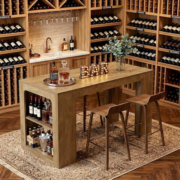 BYBLIGHT Kearsten 35.4 in. H Rectangle MDF Bar Table with Slatted