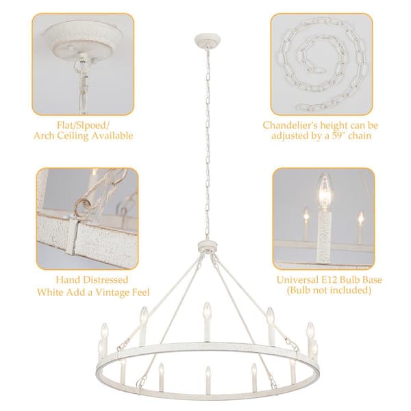 LWYTJO Dineen 12-Light 38 in. W Distressed White Candle Style