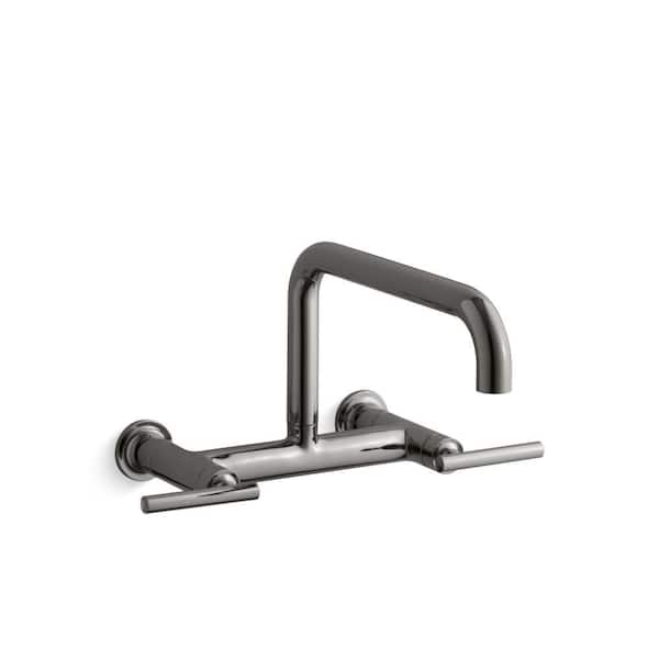 KOHLER Purist Double-Handle Wall Mount Bridge Kitchen Faucet in Vibrant Titanium